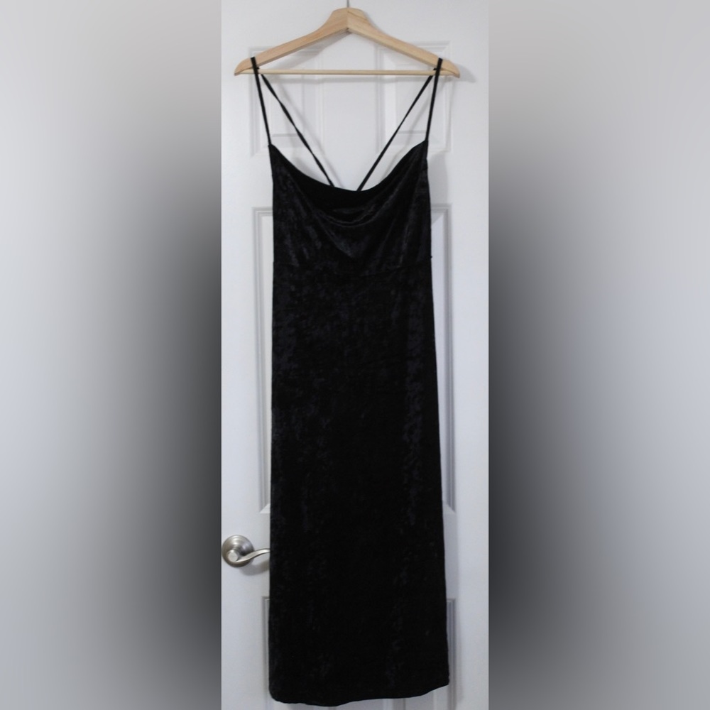 Black velvet spaghetti strap dress